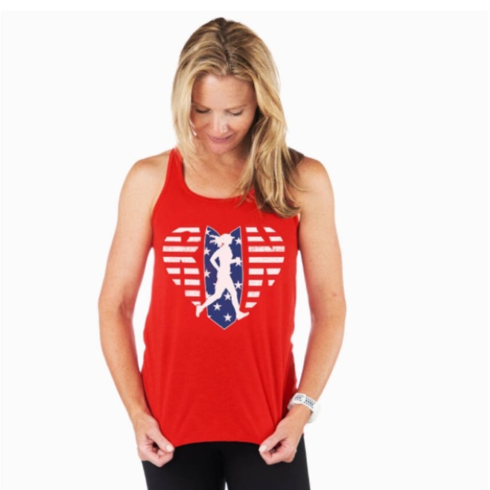 Gone For a Run Patriotic heart racerback tank top